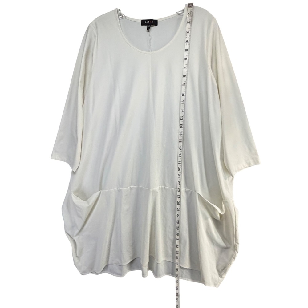 Jason by Comfy USA Lagenlook White Tunic L Oversized Pockets Cocoon Hem Lantern - Picture 7 of 11